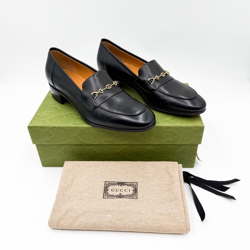 Gucci GG Jakarta Horsebit Black Leather Loafers EU 39 US 9 New